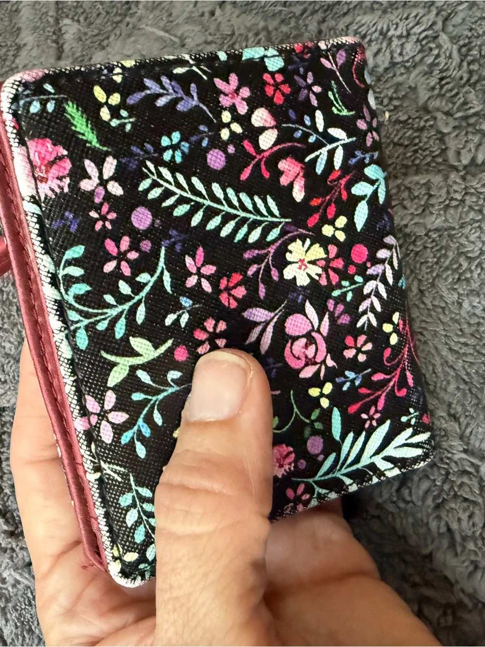 Floral Compact Card Wallet - Black with Multicolor Floral Print